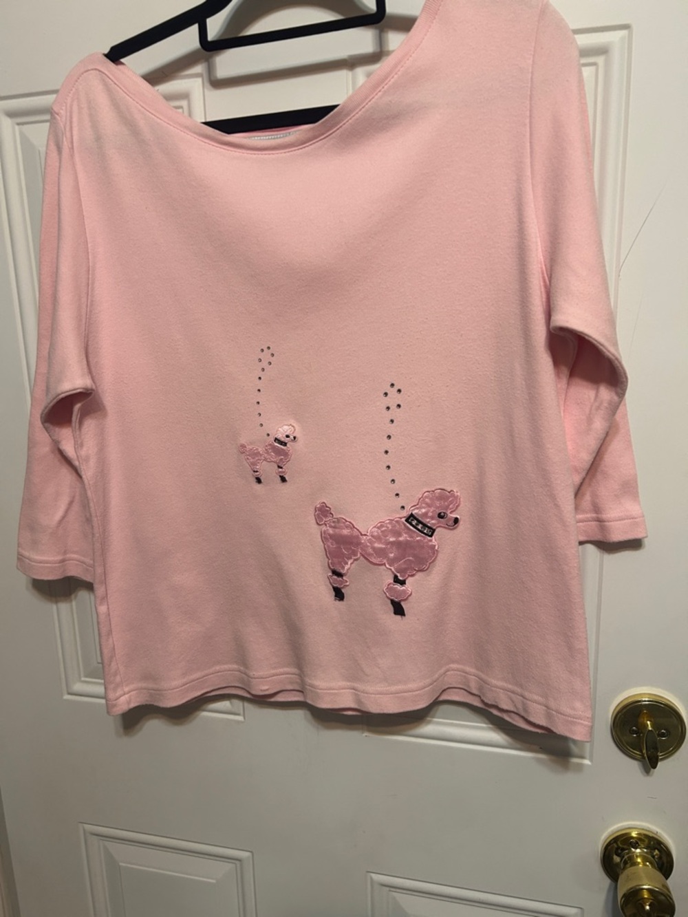 Women’s Long Sleeve Pink Poodle Appliqué Top